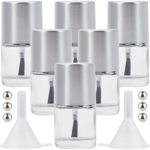 GORGECRAFT 14 10 ml tom glasflaska för nagellack med pensel transparent silverbehållare för nagellack med tratt och blandningsbollar resedelpaketssats