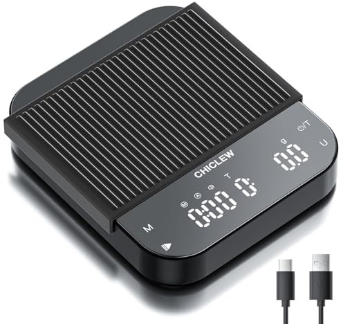 CHICLEW Rechargeable Coffee Scale with Timer, 3kg/0.1g Espresso Scale for Pour-Over Coffee, 3 Modes 6 Units Precision Scale for Barista Tool, Portable Digital Kitchen Scale with Gravity Sensor