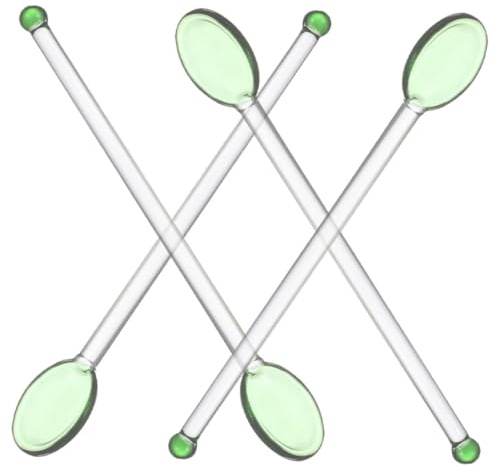 Cabilock 4 Cucharas de Vidrio Resistentes al Calor Mango Ergonómico Largo para Mezclar Café y Postres, Diseño Elegante y Moderno Cabeza Redonda, Paquete de 4 Unidades