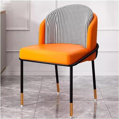 Esszimmerstühle im Mid-Century-Stil, gepolstert, mit gebogener Rückenlehne und schwarzen Metallbeinen, für Wohnzimmer und Küche, Orange