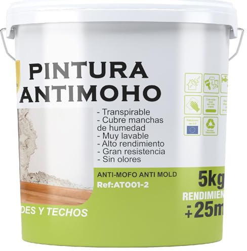 SPSIL Pintura Antimoho Blanco 5 Kg - Previene la aparición de moho - Idel para cocina, baño, garaje - Uso Interior/Exterior - Sin olor desagradable - Secado en 2h