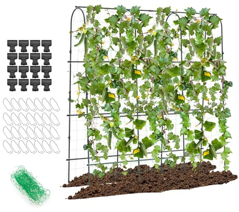 HOMASIS Treillis pour Plantes grimpantes, Support grimpant avec Tube Acier, revêtement Plastique, Maille PP, Facile à Installer, Treillis pour Plantes, Fruits et Fleurs (Arche)