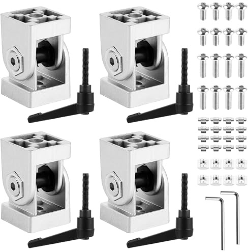 Oungy Lot de 4 raccords articulés 30 x 30 mm - Profilé en aluminium 30 x 30 mm - Connecteur articulé en aluminium avec levier de serrage - Raccord réglable - Plage de rotation à 180° - Accessoires de