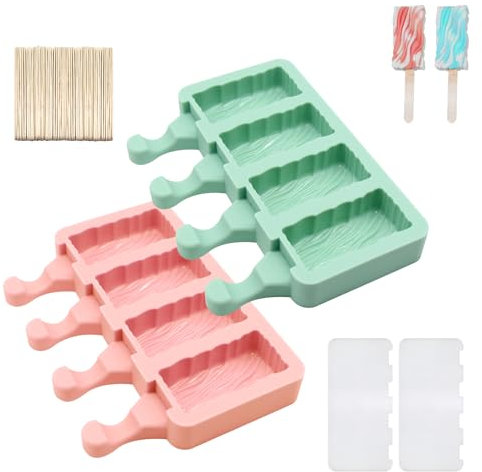 KUIRUNRX® Moldes Helados, 2 Unidades Molde Helado Silicona, Moldes Paletas Chocolate con Tapa y Palitos, para Chocolate Congelado DIY
