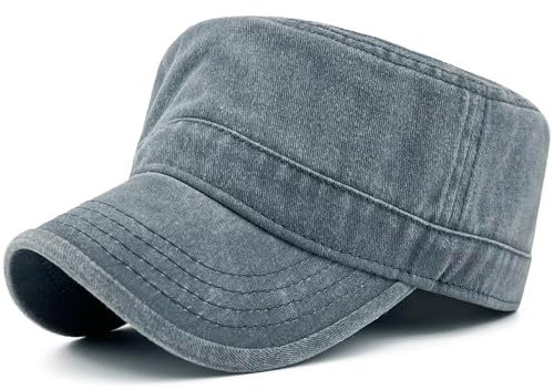 Masktide Gorras militares de algodón lavado de gran tamaño XXL para hombre, básicas, para uso diario, para mujer, estilo clásico, vintage, con parte superior plana