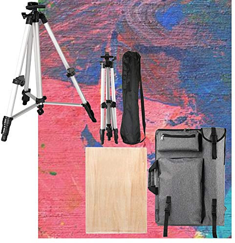 CONGRUI Caballete plegable de aluminio con bolsa de transporte para artistas al aire libre bocetos pintura suministros de arte (plata, tablero hueco y bolsa de lona)