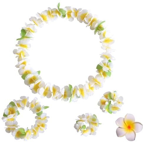 WANTUSHUI 5 Stück Hawaii Kette Blumen Set,Hawaii Outfit Damen Blumenketten Accessoires,Kette Blumen Deko für Hawaii Kostüm Damen,Beach Party Outfit mit Halskette Stirnband Armband Haarclip