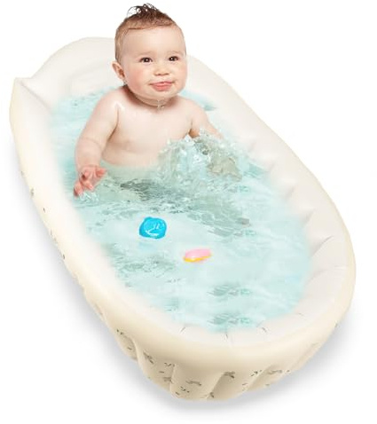 harupink Aufblasbare Badewanne Baby,rutschfeste Babybadewanne Ergonomisch mit Luftpumpe,Tragbare Aufblasbare Schwimmbad Faltbar,Babywanne für Baby,Neugeborene,Kinder,Jungen und Mädchen(Kaninchen)