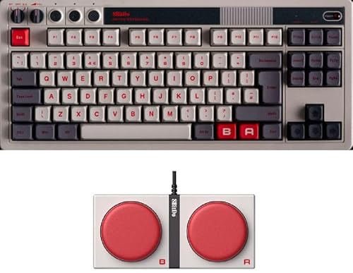 8Bitdo retro mechanische Tastatur, Bluetooth/2.4G/USB-C heiß austauschbare Gaming-Tastatur mit 87 Tasten, zwei Super-Tasten und Super-Stick für Windows und Android – ISO UK-Layout – N Edition