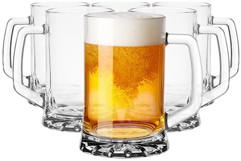 Glasmark KROSNO 1992 Chope à Bière Lot de 6 Transparentes Fond Étoilé Lavables au Lave-Vaisselle 700 ml