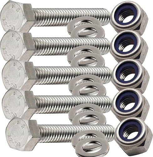 M4 x 50mm Hex Head Bolts Set with Nuts and Washers Fully Threaded Screws Made of A2 Stainless Steel (Pack of 5)