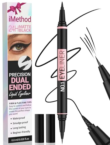 iMethod Eyeliner Liquid Eyeliner 2 en 1 Waterproof Eyeliner Double Ended Eye Liner avec Pointe Pinceau Précise et Pointe Épaisse Stylo Liquid Liner Noir Finition Matte Durable Smudge Proof Black