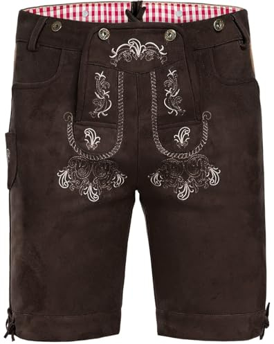 AMZHOTER Lederhosen Oktoberfest-kostym för herr traditionella lädershorts trachten kostymbyxor läderbyxor oktoberfest mörkbrun/brun, Mörkbrun, 50