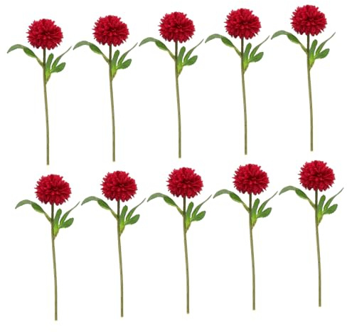 Ciieeo Crisantemo Artificiales Rojas sin Mantenimiento 10 Bolas con Tallos de Plástico para Arreglos DIY y Centros de Mesa