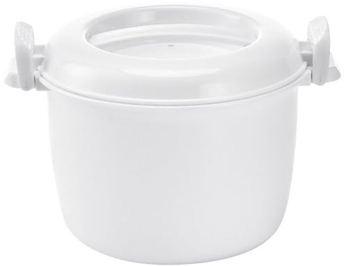 Cocina de arroz microondas, olla de arroz de microondas, gran capacidad con mango y orificio de ventilación, utensilios de cocina de pasta cerrable para verduras, pollo, pasta, utensilios de