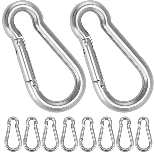 QWORK 10 stycken 40 x 4 mm karbinhakar i 304 rostfritt stål, vattentät och korrosionsbeständig