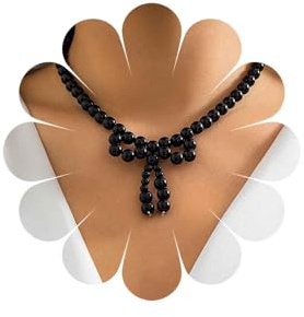 Inateannal Boho Large Bow Pearl Necklace Pearl Beaded Necklace Choker Bead Bow Pendant Necklaces Black Round Pearls Wedding Necklaces Beaded Collar Chain Jewelry for Women