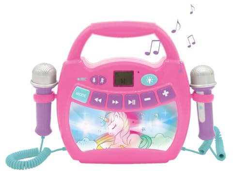 Lexibook, Unicorn, Portable karaoke digital player for kids, Microphones, Light effects, Bluetooth®, Record and voice changer functions, Pink, MP320UNIZLXB