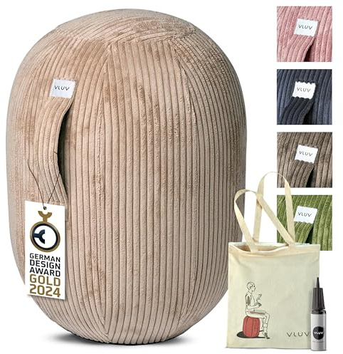 VLUV® KAPSUL VLIP Balancekapsel Ergonomisch mit Tragegriff und Umkippschutz Schlanker Sitzball Waschbarer Stoffbezug Balancehocker Schreibtischhocker Wackelhocker Büro - Beige - Größe M