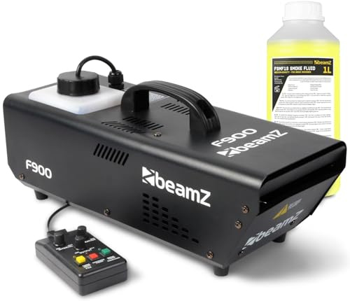 BeamZ F900 Hazer Nebelmaschine Set inkl. 1 Liter Nebelfluid, 900 W mit Fernbedienung, Dunstnebelmaschine, 900ml Tankinhalt, Timerfunktion, Fog Machine, konstante Nebelerzeugung, Theater, DJ, Party