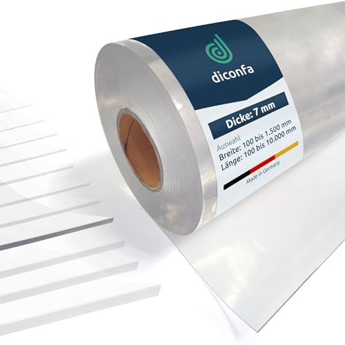diconfa Folie glasklar NACH MAß 7mm WÄHLEN: 0,1 bis 1,5m BREIT - 0,1 bis 10m LANG (600 x 500 x 7mm) FCM Kunststoff PVC Tischdecke transparent Gummimatte durchsichtig Platte Tischschutz