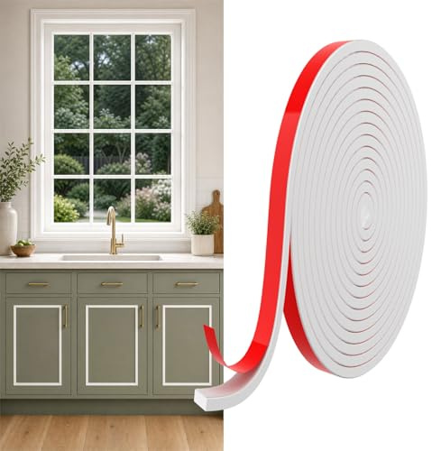 TAITONGGO 10M Zierleisten Selbstklebend Weiß, 6mm x 15mm Fenstersprossen Selbstklebend, Flexible TPE Fensterleiste zum Zuschneiden für Wand, Fenster, Spiegelrahmen, Küche