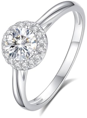 Ayoiow Hälfte Vorsteckring Weißgold 585 für Damen mit 0.5ct Moissanit, Damen Ring Weißgold 585, 14 Karat Größe 48 (15.3)