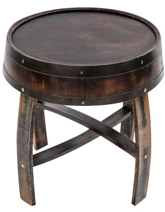 BalaQiong Wine Barrel End Table, Rustic Wine Barrel Table, Handcrafted Oak End SideTable Round Wooden Whiskey Barrel Bourbon Coffee Oak Desk for Bar Vintage Home Room Décor