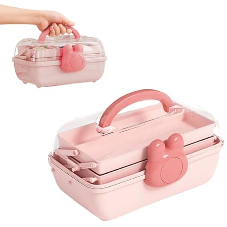 Bssowe Boîte De Stockage Pour Artisanat, Jolie Boîte à Bijoux Pour Fille, Boîte à Tête De Fille, Boîte De Rangement Pour Accessoires De Cheveux, pour Accessoires De Cheveux, Maquillage(Lapin, Rose)