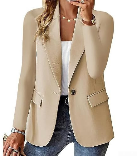Besshepplo Práctico blazer de manga larga para mujer con botones y bolsillos, adecuado para uso diario, vacaciones y uso doméstico