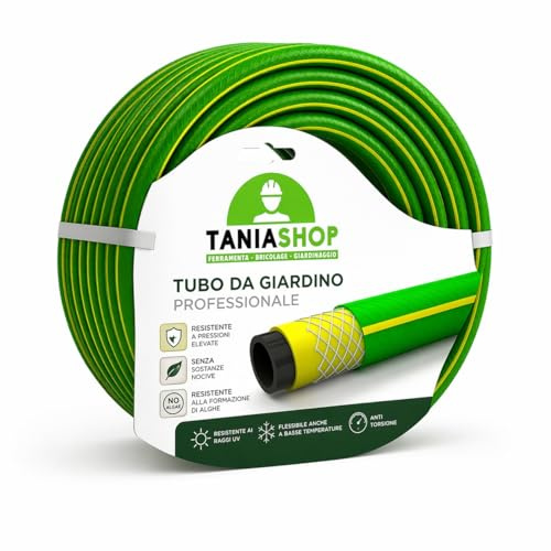 Tubo Acqua da Giardino PVC 4 Strati Retinato Ø15mm 5/8 Anti UV Antialga Flessibile per irrigazione Giardino Uso Hobbistico (15 metri)