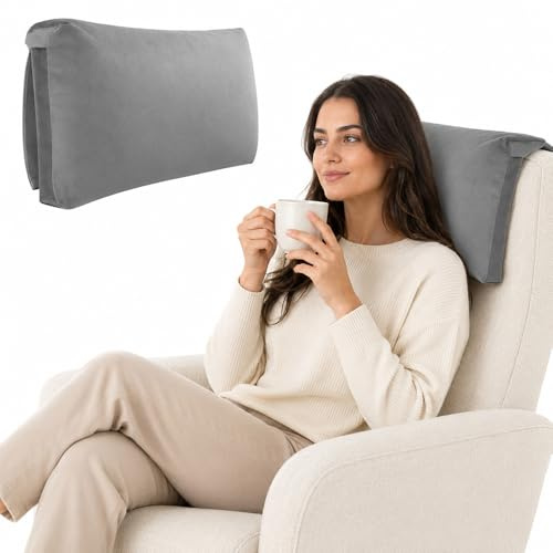 XPJBKC Neck Pillow for Chair, Non-Slip Neck Support Pillow for Sofa, Headrest Ergonomic P-illow for Recliners Armchairs, Velvet N-eck Cushion for Chair with Pocket for Pain Relief and Support(Gray)