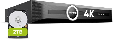 SANNCE 4K PoE NVR 8 Canali Videoregistratore con 2TB HDD | Casa, Commerciale, Riconoscimento Persone/Veicoli (solo con telecamere compatibili), Supporta IP 8MP/6MP/5MP/4MP/3MP/2MP