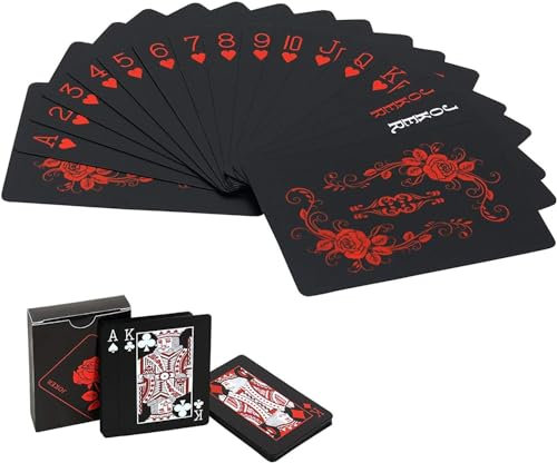 Joyoldelf Poker Spielkarten Wasserdichtes Schwarze Pokerkarten mit Rosenmuster & Blumenrücken, klassisches Zauber Trickwerkzeug