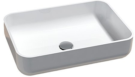 BERNSTEIN - Vasque Lavabo Rectangulaire Blanc mat à poser 54x36x13cm + Bonde pop-up, Lave main fonte minérale + cache couvercle blanc - Design, Robuste & Durable - PB2133