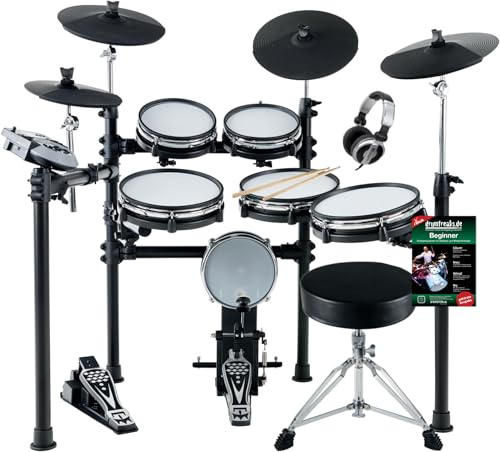 XDrum DD-530 E-Drum Set mit Mesh Heads - Elektronisches Schlagzeug mit 4 Becken Pads 5 Mesh Head Pads, 1 Kick Pad und Rack - 45 Drumkits mit 455 Sounds - Inkl. Hocker, Kopfhörer und Schule