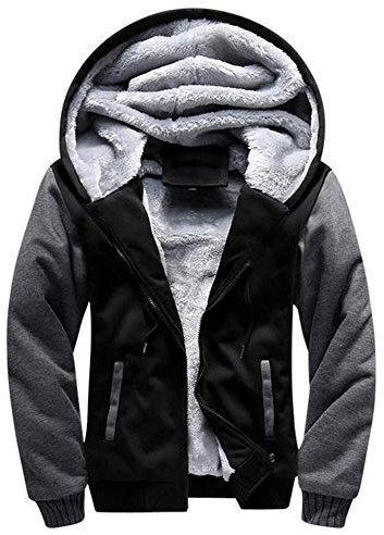 LBL Homme Hiver Chaud Sweats à Capuche Zippé Épaisse Veste de Manches Longues Manteau Noir L