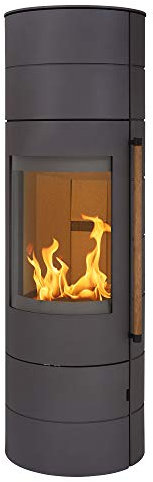 H&M Kaminofen EVO 3.0 XL Stahl Titan Grau Ofen Heizofen modernes Segment-Design 7kW Holzofen Speicherofen rund Holzkamin mit großer Sichtscheibe und Gussboden