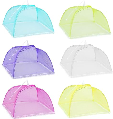 6Pack Mesh-Material Fliegenhaube Speiseschirm, Abdeckhaube für Essen, Faltbare Kuchenabdeckung Fliegenschirm Lebensmittel Abdeckung, Abdeckung Zelt Perfekter Insekten schützen für Essen, Obst, BBQ