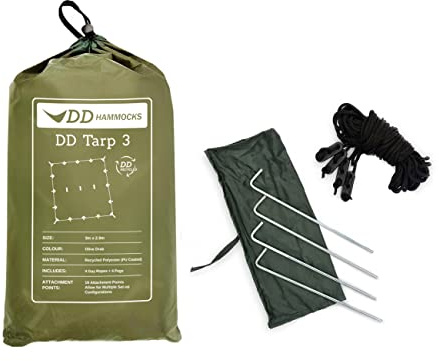 DD Tarp 3 x 2,9 Meter olivegrün Recycled - Zelt-Plane-Dach-Regenschutz aus recycelten Plastikflaschen