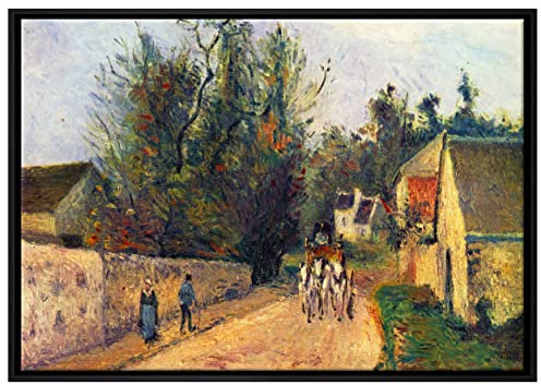 Pixxprint Camille Pissarro - La diligence route d'Ennery à l'Her Leinwandbild 100x70 cm im Bilderahmen, Wandbild, Schattenfugenrahmen, Kein Poster