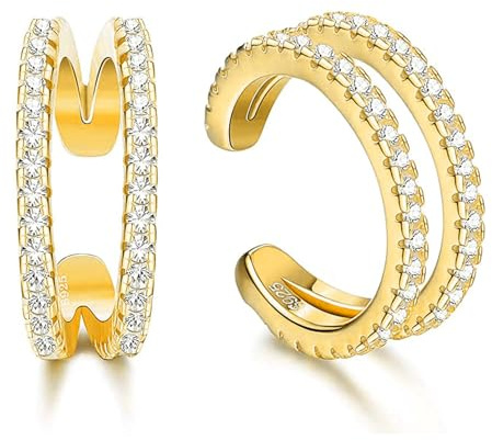 MILACOLATO 925 Sterling Silber Ear Cuff Zirkonia Ohr Manschette Ohrringe für Damen Mädchen Helix Knorpel Ohrclips Non Piercing Ohrringe Knorpel Manschetten Nicht Durchbohrte Ohrringe Gold