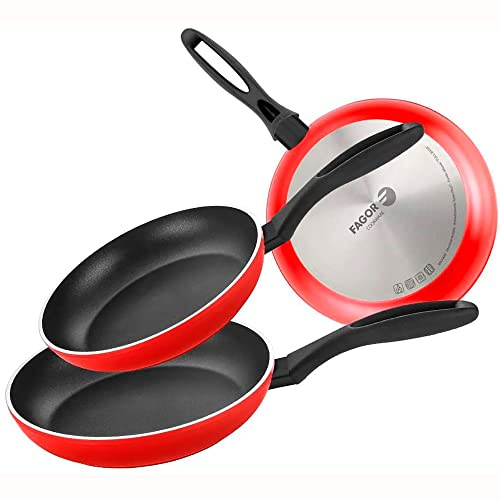 Fagor Maxima Set Juego Sartenes Inducción 20-24-28 cm, Aluminio Forjado, Espesor 4 mm, Antiadherente Ecológico XYLAN PLUS sin PFOA, Apta Todas Las Cocinas, Vitrocerámica, Gas, Lavavajillas, Rojo