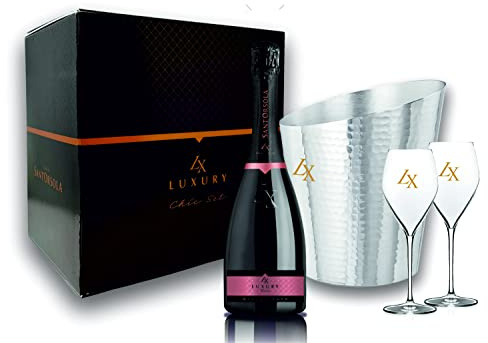 Sant'Orsola Prosecco DOC Rosè LX Brut Millesimato Sparkling Italian Wine + Aluminium Glacette + 2 Glasses - 1x750 ml
