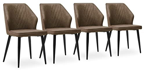CLIPOP Esszimmerstühle mit Armlehne Kunstleder Küchenstühle Essstühle Gepolsterter Essstühle Sessel Vintage Polsterstuhl für Esszimmer,Wohnzimmer,Schlafzimmer (4er Set, Braun)