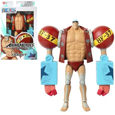 BANDAI Anime Heroes - Figura de acción de una Pieza Franky | Figura articulada de Anime Franky de 17 cm con Soporte de exhibición de Accesorios, Figuras de acción de una Pieza, Gama de Juguetes