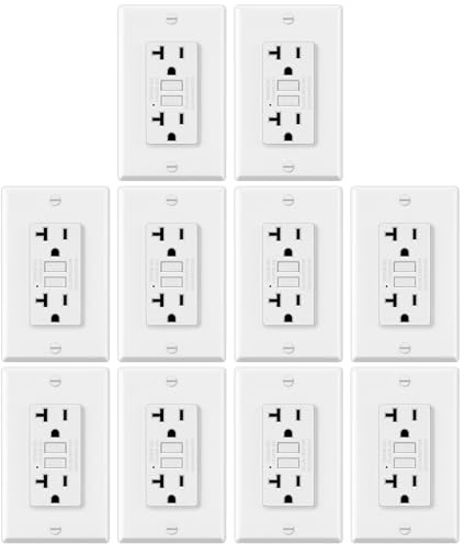 ELECTECK 10 Pack GFCI Outlets 20 Amp, Non-Tamper Resistant, Decor GFI Receptacles with LED Indicator, Ground Fault Circuit Interrupter, Wallplate Included, ETL Listed, White