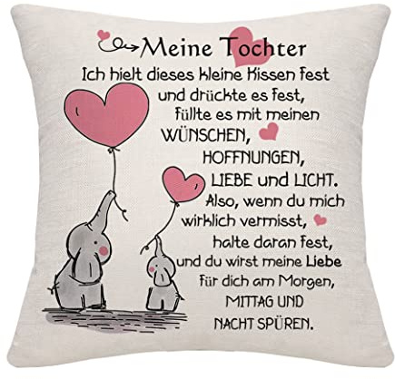 Bommex Tochter Kissenbezug - Geschenk von Mama und Dad, Abschiedsgeschenk, Geburtstagsgeschenk