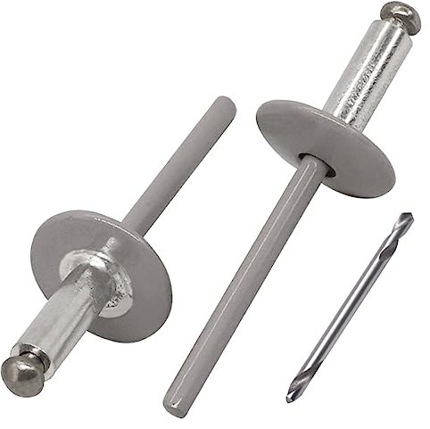 SKIR'CO (50 Stück) Großflansch Alu-Blindnieten 4,8x14 mm Edelstahldorn RAL 7036 Platingrau (inklusive Bohrer)