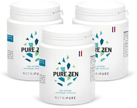 Nutripure | Pure Zen | Complément Alimentaire Anti Stress et Anxiété | Améliore la qualité du Sommeil et Favorise la Relaxation | GABA, Valériane, L-Tryptophane | 3x90 Gélules |3 Mois| Made in France